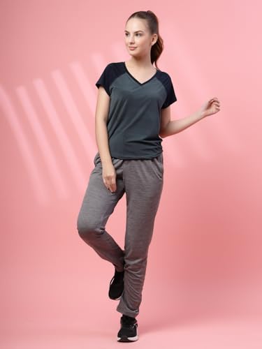 Image of UZARUS Women's V-Neck Regular Fit Gym T-Shirt | Soft Lightweight & Stretchable Fabric | Activewear Top for Workout Yoga Running Exercise Casual Wear