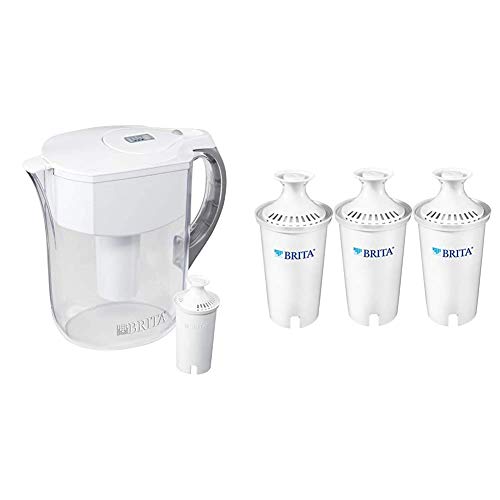 Brita Water Filter Pitchers, Large 10 Cup, White & Standard Replacement Filters for Pitchers and Dispensers, 3 Count, White