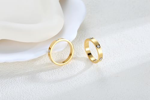 2 PCS Love Friendship Rings, Stainless Steel Promise Wedding Bands Cubic Zirconia Stackable Silver Gold Rings for Women Jewelry, Christmas Anniversary Birthday Gifts for Her, Size 5-104