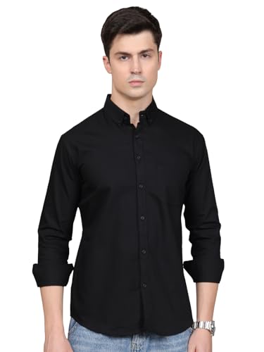 Image of Majestic Man Classic Slim Fit Solid Cotton Casual Shirt with Button-Down Collar