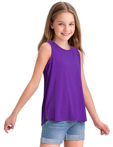 Image of KEREDA Girls Tank Tops Flowy Loose Fit Sleeveless Shirts Summer Tunic Tops