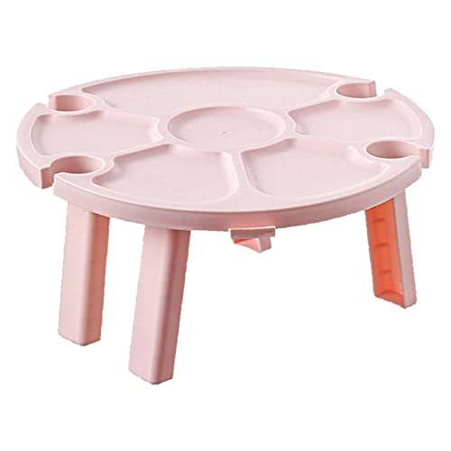 BSTCAR Mesa Plegable para Vino, Mesa para Aperitivos, Mesa de Picnic de Plástico, Soporte para Botellas y Vasos, Bandeja para Aperitivos para Acampar, Playa, Parque Al Aire Libre (Rosado)