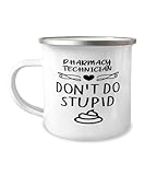 Generic Pharmacy Technician Camper Mug, Don't Do Stupid, Campfire Cup Gift, Mountain Camping Coffee Mug, 12oz, White