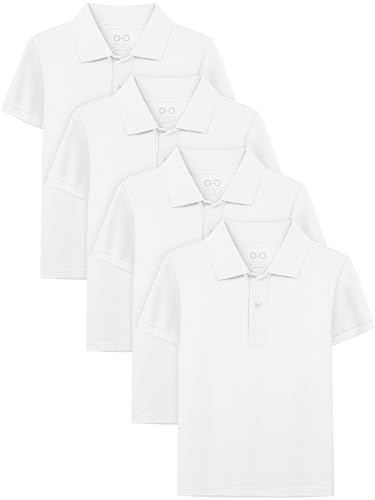 OHD 4 Pack School Uniform for Boys Polo Shirt Cotton Uniform Shirts for Boys Short Sleeve Kids Clothes, Color B L White