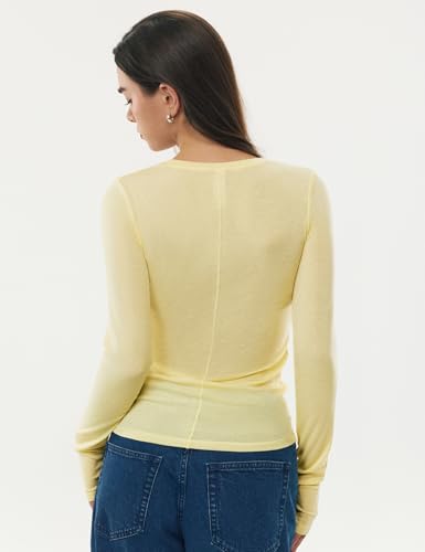 Image of Women's Merino Wool Blend Shirts Long Sleeve Tops Crew Neck Fitted Basic Tee Cozy Embrace Collection