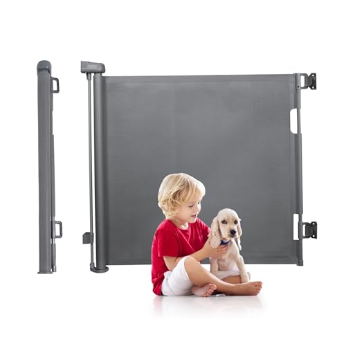 Tiita Treppenschutzgitter Ausziehbar 0-140 cm, Erweiterbar Türschutzgitter für Babys und Haustiere, Kinder Treppenschutzgitter Geeignet für Treppen, Türen, Balkone, Graue
