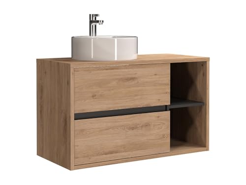 Vente-unique - Meuble de Salle de Bain Suspendu avec Vasque Ronde - Coloris Naturel - 100 cm - PURNAL