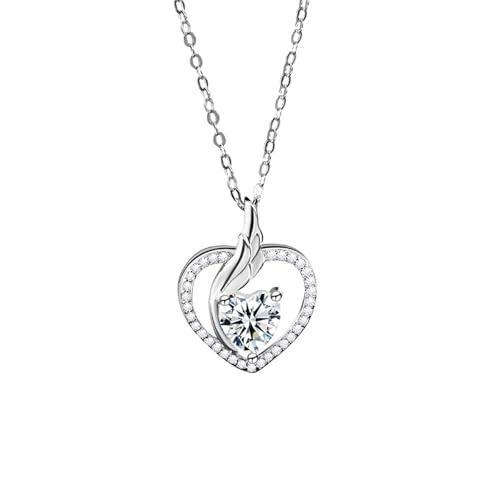 Mesnt Collares de moda para mujer, collar con colgante de ala y corazón de oro blanco de 9K/14K/18K con moissanita de 1 quilate, longitud: 40 + 5 cm, Metal, Moissanita