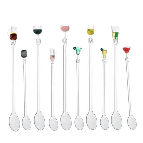 GLEAVI 10Pcs Acrylic Cocktail Swizzle Sticks Drink Stirrer for Juice Random Pattern Easy to Clean Maintain for Home Bars