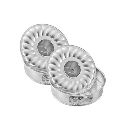 Zenker 9341950 Lot de 2 Moules à manqué et savarin à charnière en acier étamé, Moule à 2 fonds amovibles en fer blanc, Argenté, Acier étamé, 26cm