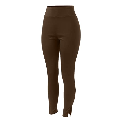 Fashion Ribbed Seamless Leggings For Women Side Split Hem High Waisted Elastic Running Sports Workout Gym Yoga Pants(Brown,Medium) #TOP6