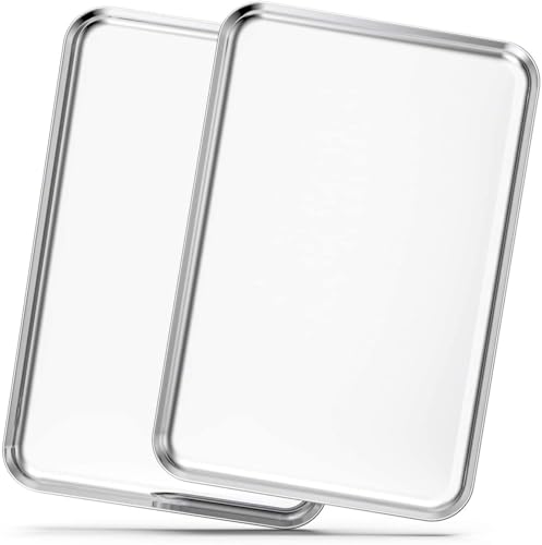 Estmoon Stainless Steel Oven Sheet Sets Cookie Sheet Pan for Baking and Roasting 40.5 x 30.5X 2.5 cm Non Stick Baking Tray Set of 2 Rustproof and Dishwasher Safe Silver