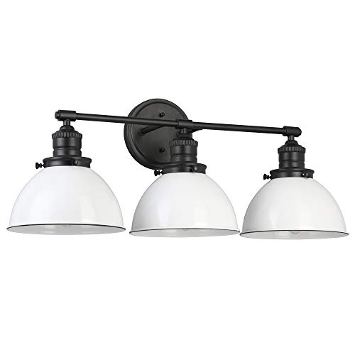 Design House Savannah Rustic Farmhouse 3-Light Bathroom Vanity Light, Dimmable, Matte Black, White Metal Shade, 26 in x 9 in x 10.88 in, 588301