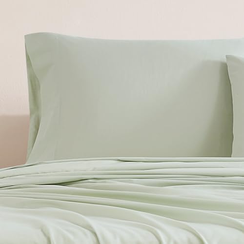 Image of Linen Closet Luxury Cotton 144 Thread Count Organic Cotton Standard Pillowcases, Set of 2, Light Green