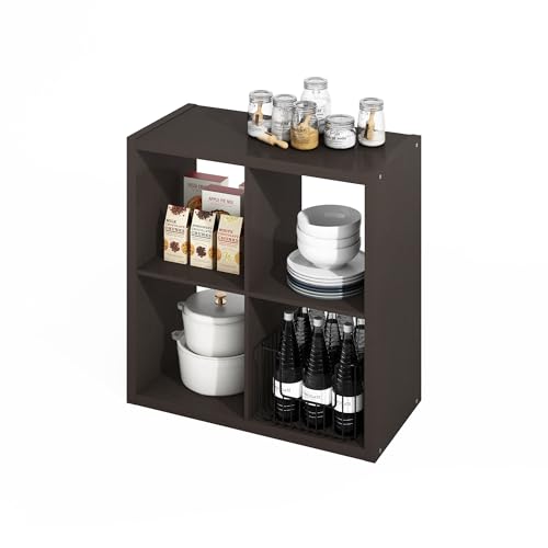 Image of Furinno HERMITE 4-Cube Kitchen Island, Extra Thick Coffee Bar, Dark Oak | Kitchen Storage, Bakers Rack, for Pantry Organizers and Storage, Kitchen Organization