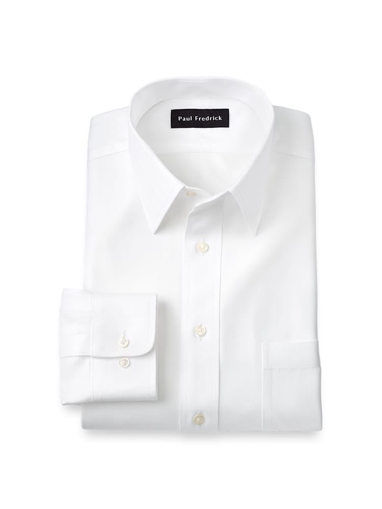 Paul Fredrick Mens Non-Iron Cotton Herringbone Straight Collar Dress Shirt