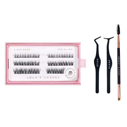 Lolas Lashes Pre-glued Lashes | Soft Definition 3 Row Starter Kit | Pre-Glues Lashes | Easy Application | Application Tools Included | 5-10 Days Wear & Waterproof | 10-14mm