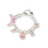 Qiansail Cat Pearl Collars Necklace, Dog Collar with Pendant Pet Cute Princess Bow Crown Fashion Accessories for Puppy Kitten (Pink, M)