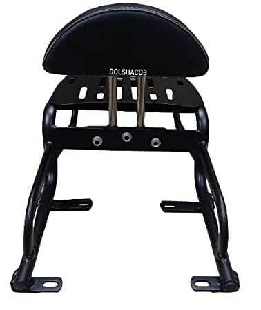 Image of Sterling Harley Style Adjustable Cushion Backrest with Carrier, Pillion Cushion Support Compatible for Bike Enfield Thunderbird 350,500,350x,500x 2022 | Motor Bike | Aluminium | Black