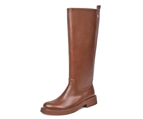 Image of Womens Knee High Chelsea Boots - Round Toe Chunky Low Heel Tall Riding Boots with Inside Zipper, Comfortable Dressy Fashion Long Boots for Daily Work & Casual