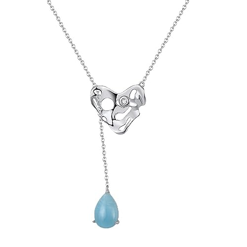 Collier argent 925 cœur en larme et zircone bleue éclatante pour femme