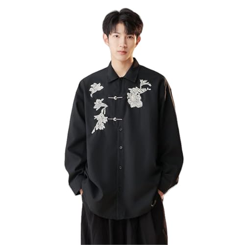 Chemise manches longues col montant homme broderie fine