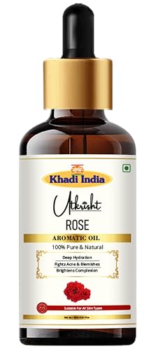 Image of Khadi Rose Aromatic Essential Oil 15 ml | Pure & Natural | For Skin & Hair Care | With Anti Aging Properties | Bath & Massage Body Oil | All Skin & Hair Types | Aromatherapy for Men & Women