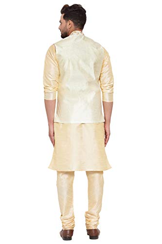 Image of KRAFT INDIA Men's Stylish Silk Kurta with Churidar & Nehru Jacket Set