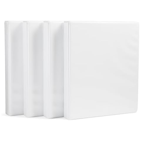 Amazon Basics 3-Ring Binder, 1-Inch - White, 4-Pack Cover