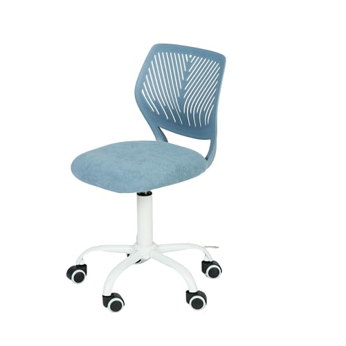 HOMYLIN Juego de 1 silla de escritorio, pequeña silla de oficina en casa sin brazos con cojín de asiento de tela y respaldo de plástico, silla giratoria de color macarrón para estudiantes, niños, azul