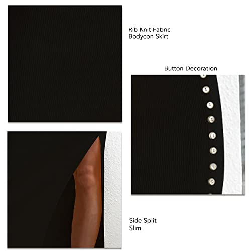 Saia Bodycon, Saia Midi Com Design de BotõEs, Franzido Lateral para Lazer. (L)