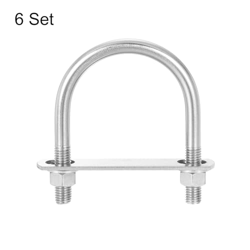Image of uxcell Round U-Bolts, 6 Sets 79mm(3.11 inch) Inner Width 114mm Length M12 304 Stainless Steel U Clamp Bolt with Nuts and Plates, for Boat Trailer