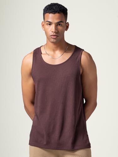 Image of DAMENSCH Relaxed Fit Cotton Rich Blend Waffle Texture Anti- Bacterial Super Premium Solid Tank Top Gym T Shirts for Men Pack of 1