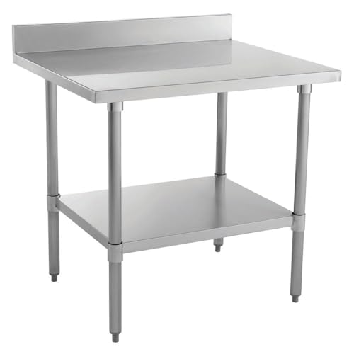 Image of Kratos Stainless Steel Kitchen Prep Table 30 inchx30 inch with Backsplash and Undershelf, NSF Worktable for Restaurants - 16ga /304SS