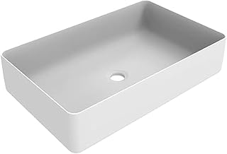 ERCOS Rechteckiges Aufsatzwaschbecken aus Keramik, Badwaschbecken Farbe Mattweiß, Ohne Überlauf, Maße 580x360 mm