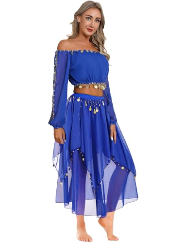 Tenue de danse du ventre indienne Yhong déguisement princesse arabe adulte bleu royal