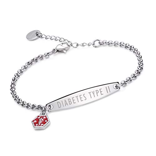 linnalove-Pre-Engraved Simple Rolo Chain Medical id Bracelet for Women-Diabetes Type 2