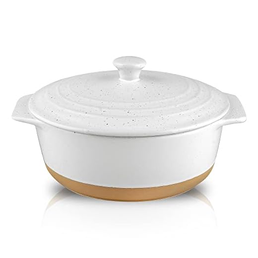 HVH Ceramic Casserole Dish with Lid Oven Safe, 2 Quart Round Casserole Dish Set, 9 Inches Round Baking Dish with Lid Oven Safe, Deep Baking Dishes for Oven with Lids for Party, Farmhouse Style (White)