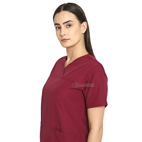Image of IS IndoSurgicals Faux Wrap Scrub Suits for Doctors Women OT Dress (XXXL, Maroon)