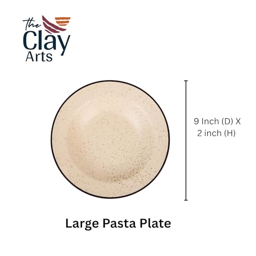 Image of Premium Pasta Plates, Ceramic Plates for Pasta, Round & Deep Dish, Microwave & Dishwasher Safe, Handmade Stoneware, White, Set of 2, 1 Large (9 Inch) & 1 Small (7 Inch)