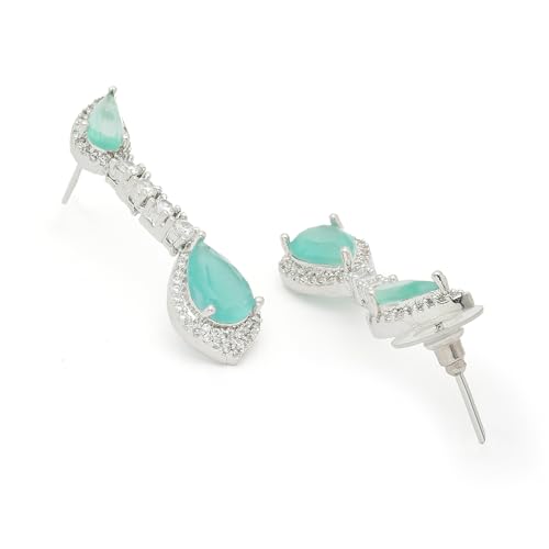 Rhodium-Plated Teardrop Drop Earrings with American Diamond Studding