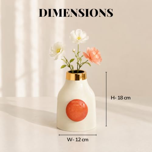 Image of Urban Born Metal vases for Flowers & Plants | Metal pots for Plants | Home Decor | Vases Decorative | Living Room | Living Room Vintage Decor (12 X 12 X 18 cm) | Ivory