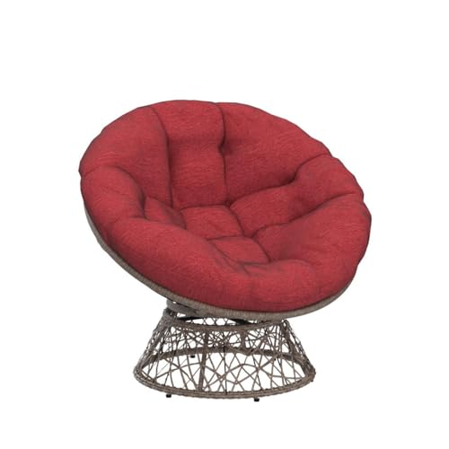 Image of Bme Ergonomic Wicker Papasan Chair with Soft Thick Density Fabric Cushion, High Capacity Steel Frame, 360 Degree Swivel for Living, Bedroom, Reading Room, Lounge, Cherry Sangria - Brown Base