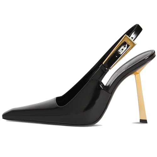 Image of YIYA Slingback Heels Pumps Shoes for Women with Buckle Strap Slip On Closed Pointed Toe Stiletto High Heel Wedding Party Casual Dress Backless Mules Sandals