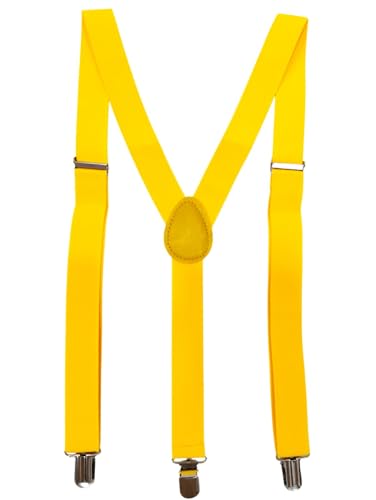 Image of BookMyCostume Yellow Suspenders for Kids & Adults|Adjustable Elastic Y-Back Belt for Fancy Dress Costumes,Theme Parties,Dance Costume,School Functions&Stage Shows|Unisex Clip-on Suspenders Accessory