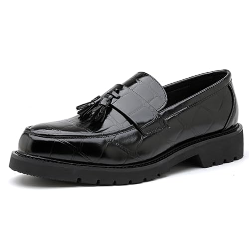 Men's Patent Leather Tassel Penny Loafers Retro Print Non-Slip Lug Sole Slip-On Business Dress Shoes Fashion Party Wedding Work Shoes