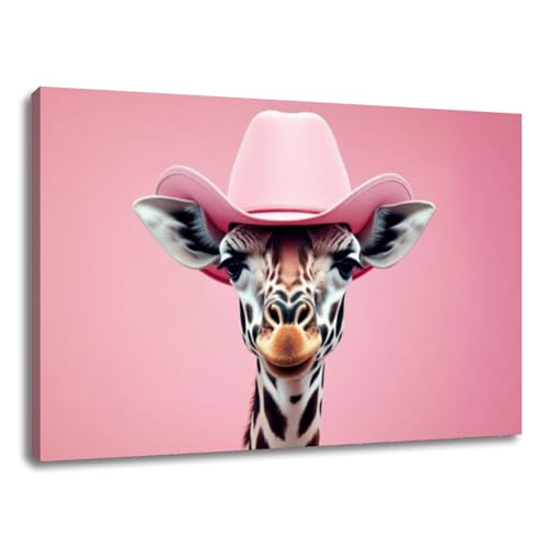 Large Framed Canvas Wall Art Prints Pictures Giraffe Pink Cowboy