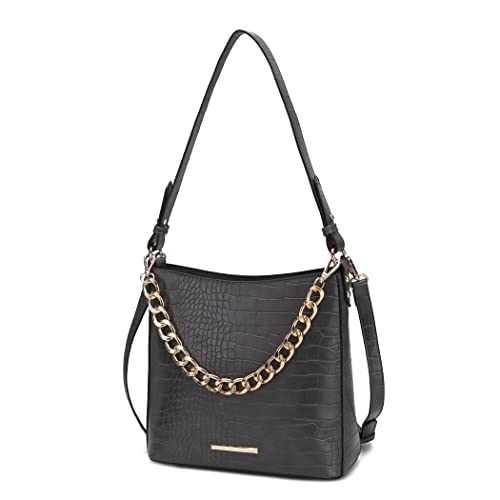 Image of MKF Collection Shoulder Bag for Women, Faux Crocodile-Embossed Vegan Leather, Hobo Handbag Messenger Purse