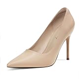 Elisabet Tang Women's High Heels Pumps Closed Pointed Toe Stiletto 4inch Heels Classic Office Special Dressy Wedding Pumps Matte Nude Size 7.5
