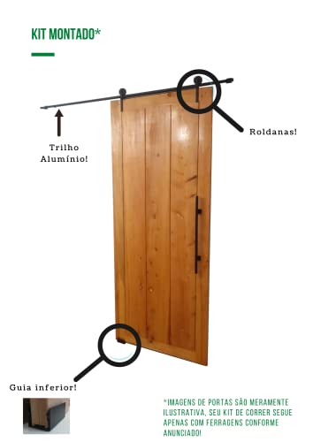 Kit p/Porta Celeiro 2 Roldanas Aparente - Tubular 1,30 M - Preto - Al-Fer